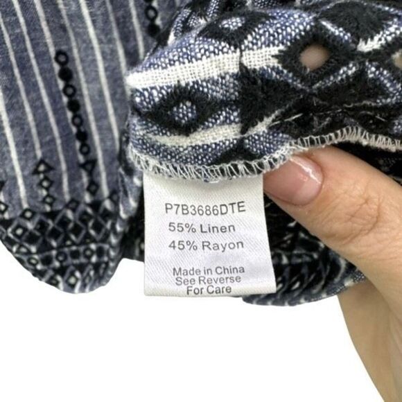 Parker Women Blue White Black Stripes Linen Blend Off the Shoulder Mini Dress XS - Picture 11 of 12